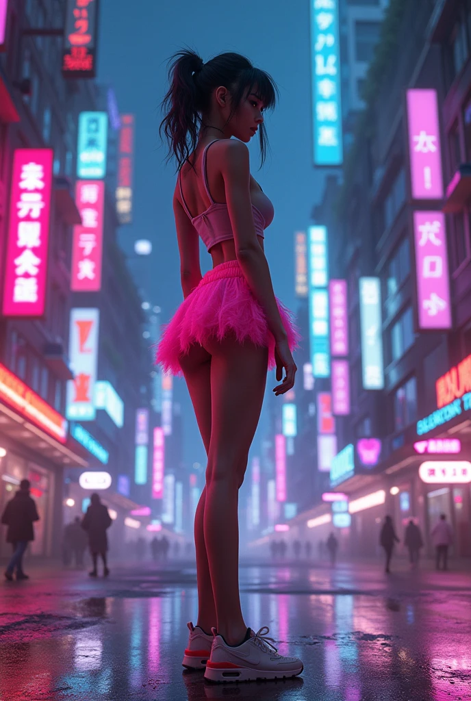 naked, nude,NSFW, naked, nude,NSFW,full body close up, open legs pose, (Realisttic:1.2), Analog photography style, beautiful woman, posing naked, long pink braided hair, (cyberpunk dark fantasy atmosphere), Soft natural light, cute and sexy, great quality, masterpiece, detailed strange background, Best Performance, 16k quality, raw photo, in a street, cyberpunk street, fish eye shot, NSFW, naked,