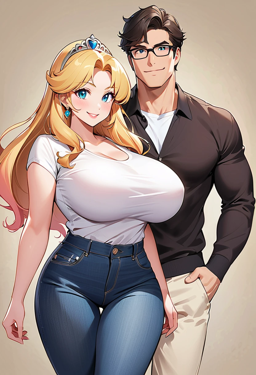 score_9, score_8_Excellent, score_7_Excellent, Hello、he, Brown eyes, blonde, Multicolored Hair, Long Hair,Long sleeves Round neck,White camisole dress、Are standing,Big Breasts、One Girl、One boy、The Faceless Man、A man hugs a woman from behind、((Grab your chest))
