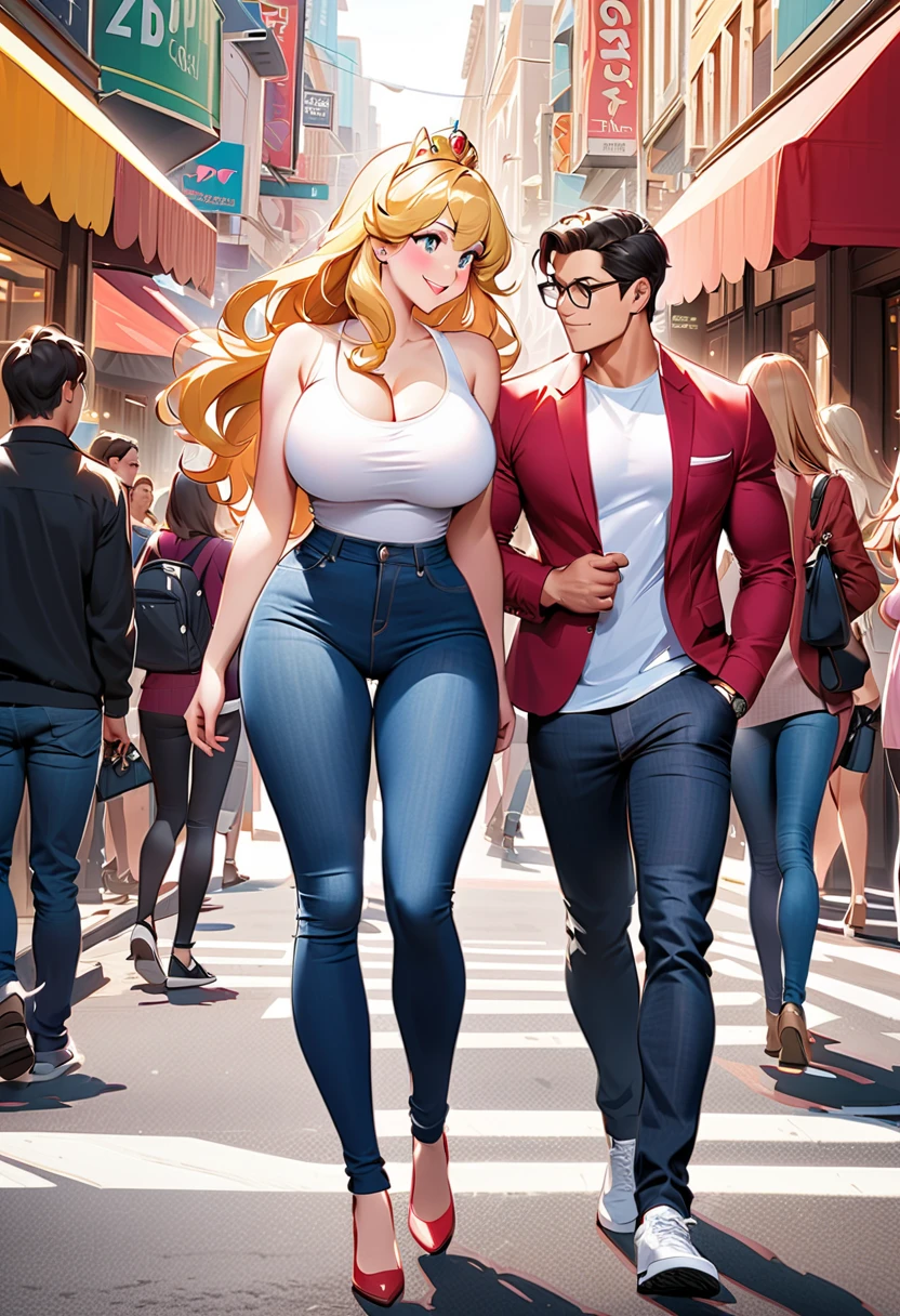 blonde, (fully clothed male), feminization, male to female, before and after, large breasts , cleavage,  hourglass figure, voluptuous , huge ass, party girl, BREAK, score_9, score_8_up, score_7_up, score_6_up, source_cartoon, rating_explicit, b1mbofication, before and after, transformation, huge breasts, huge ass