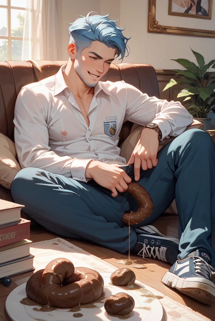 Anime boy Naruto very wet sweaty white socks scrunching his soles under chair so close to the camera