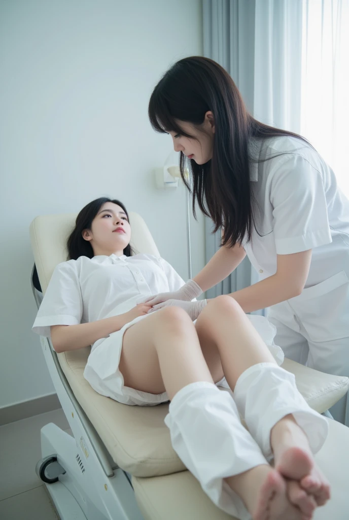 A beautiful Japanese girl with fair skin and angelic features....... She is a teenager、Looks like a slender middle school student. The girl is wearing a ballet costume, tome'a little embarrassing for her. She has a childish appearance with a flat chest. The stage is a hospital, especially in pediatric wards. The doctor is conducting a medical examination of the girl, Includes genital examination. The atmosphere inside the hospital is professional and clean....... The girl is a little nervous about the vaccination she is about to receive....... The artwork is、Must be realistic, Highly detailed photorealistic quality, high resolution render。. Color palette should be soft and pastel, Gives a cute and innocent atmosphere. Lighting should be balanced and natural, Beautifully illuminate the scene.、Show nipples、Underpants1becomes a sheet、Flipping through underwear、Pained look、receive an injection、Hold the knife、Rehabilitation、male scary sexual doctor、sexual harassment、Examination without clothing、male genitalia-shaped device、Diagnosis of female genitalia、Pediatric specialty hospital
