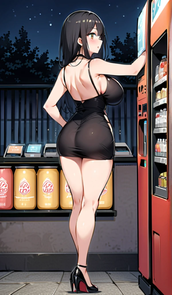 masterpiece, (red lingerie), best quality, highres, dragon ball, blmmid, aqua hair, medium hair, blunt bangs, red hair band, huge breasts, in a Cyberpunk city, bustling with neon signs, standing, full body