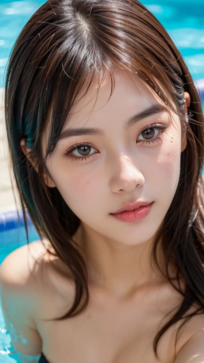 (1girl), kawaii, (round eyes:1.2), (highly detailed face and eyes), Amazing face and eyes, bikini, (Best Quality:1.4), (masterpiece,:1.4), (Ultra-detailed), Professional Photography, summer, (pool), (fine face:1.2),