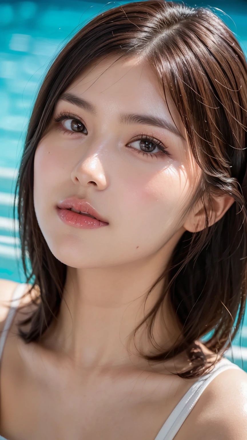 Tabletop, Highest quality, figure, Super detailed, In detail, High resolution, 8k wallpaper, Perfect dynamic composition, Beautiful attention to detail, Swimwear, Natural color lip,Beach, ランダムでcuteポーズ, Kissing Face,close your eyes,Kiss the viewer,Perfect and beautiful face,cute