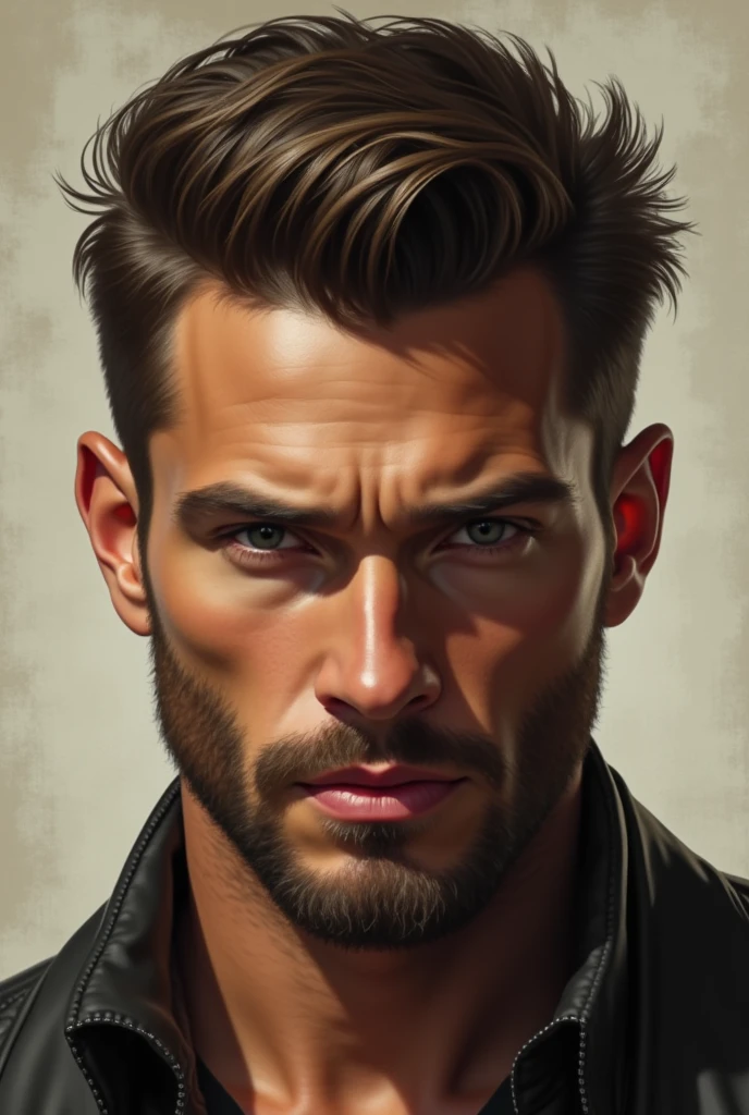 Solo, Short Hair, Anatomically Correct, habdsome guy wearing a leather rocker jacket and leather shirt. Must not look AI generated.