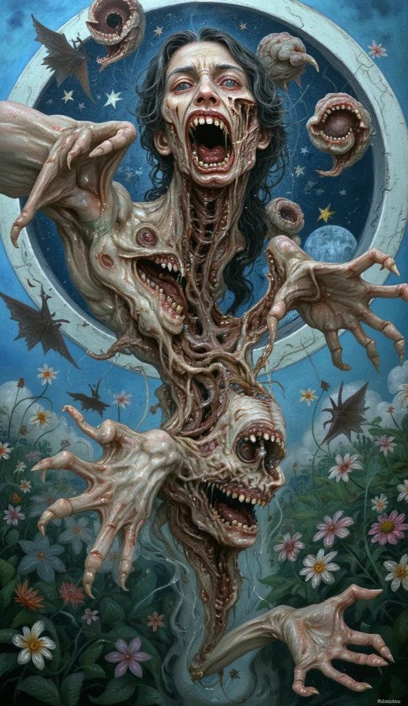 A zombie entangled in ivy in the cemetery, dream under the summer starry sky, Russian paraphernalia, from the shoulder, Very colorful,
Best Improvisation, ((Mordecai-Ardon style!)), ((perfect full body detail)), magic naive art, primitivism, protogen, crimson
, ((best quality, Masterpiece)), ((Highest detail)), RAW:1,1, 8k