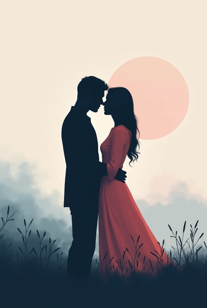 Silhouette of a couple embracing at sunset, highlight the landscape, watercolor art --auto --s2