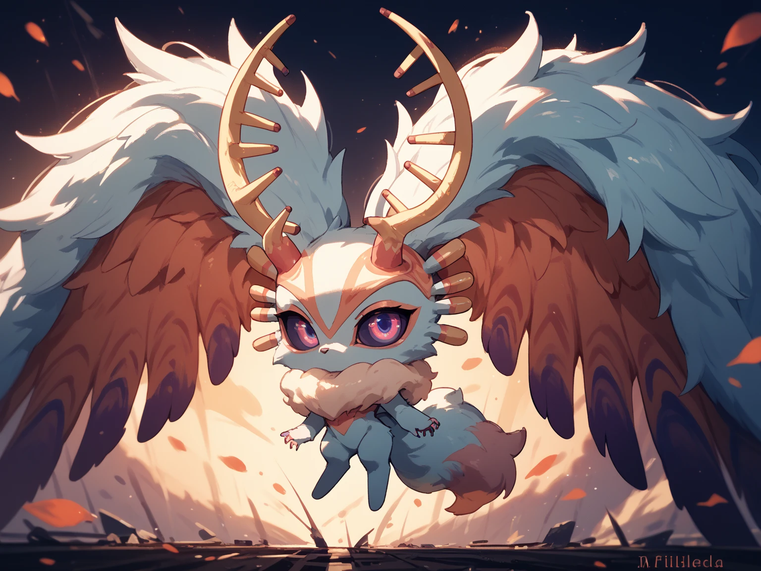 ultra-detailed, masterpiece, masterwork, high quality, best quality, hdr, (nature, japanese style), nsfw, male, solo, avian, chibi, (nude), (white little body crow), (long silver hair, beak, detailed yellow eyes, cooleyes), horn, dragon ears, dynamic angle, (micropenis, foreskin, perfect balls), Hands and wings in one piece,