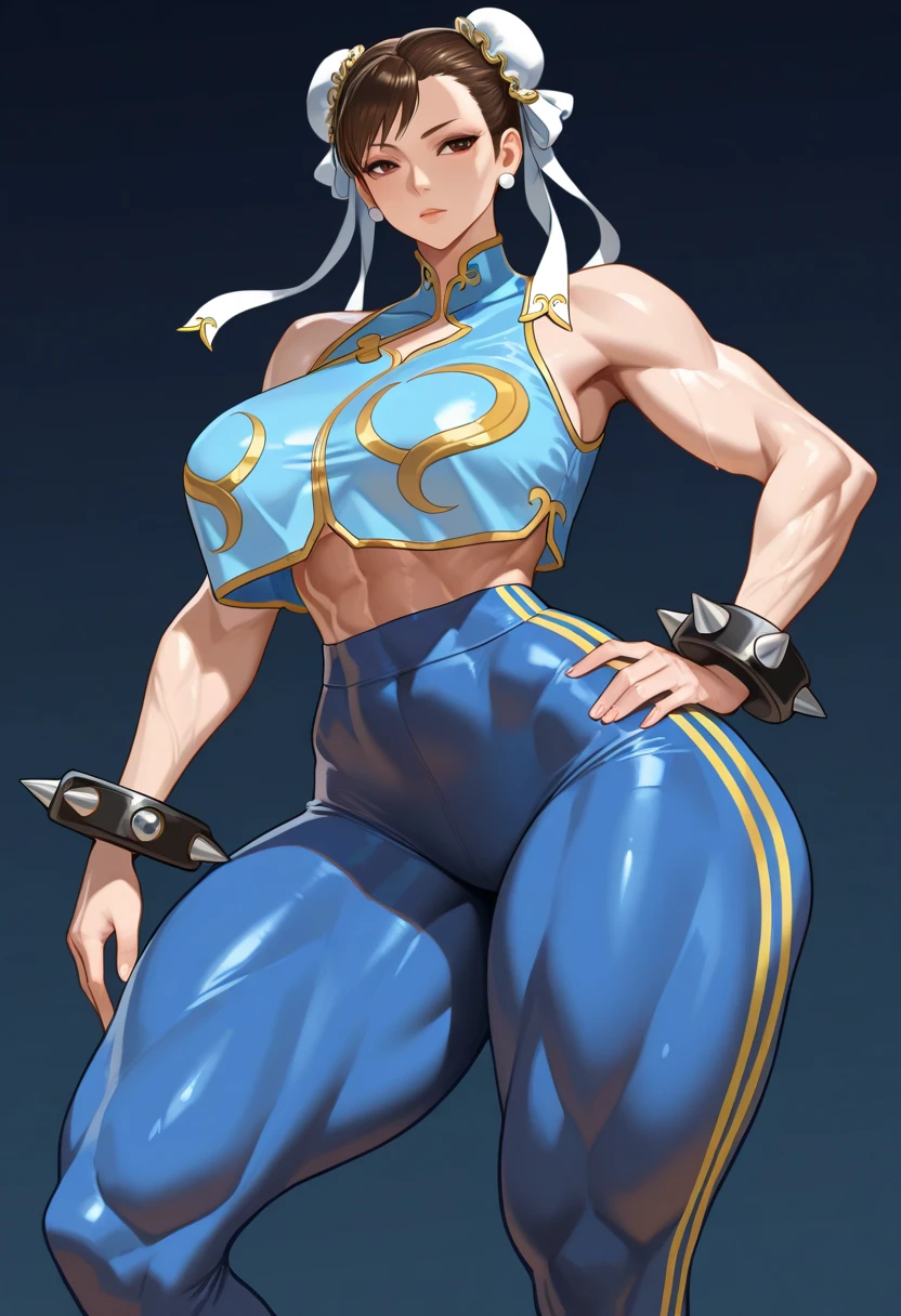 (((Plain background 1:2))) (masterpiece, high quality: 1.1) 1girl full body standing, hairstyle with a braid, white colored hair, yellow eyes, perfect lighting, muscular, thighs, mature woman, mummy, bellybutton, abs, looks at the viewer smile RED CHEEKS, extremely huge breasts, maternal, porcelain skin, extra very long hair, sparkly skin, good face, chest cover, HANDS ON HIPS