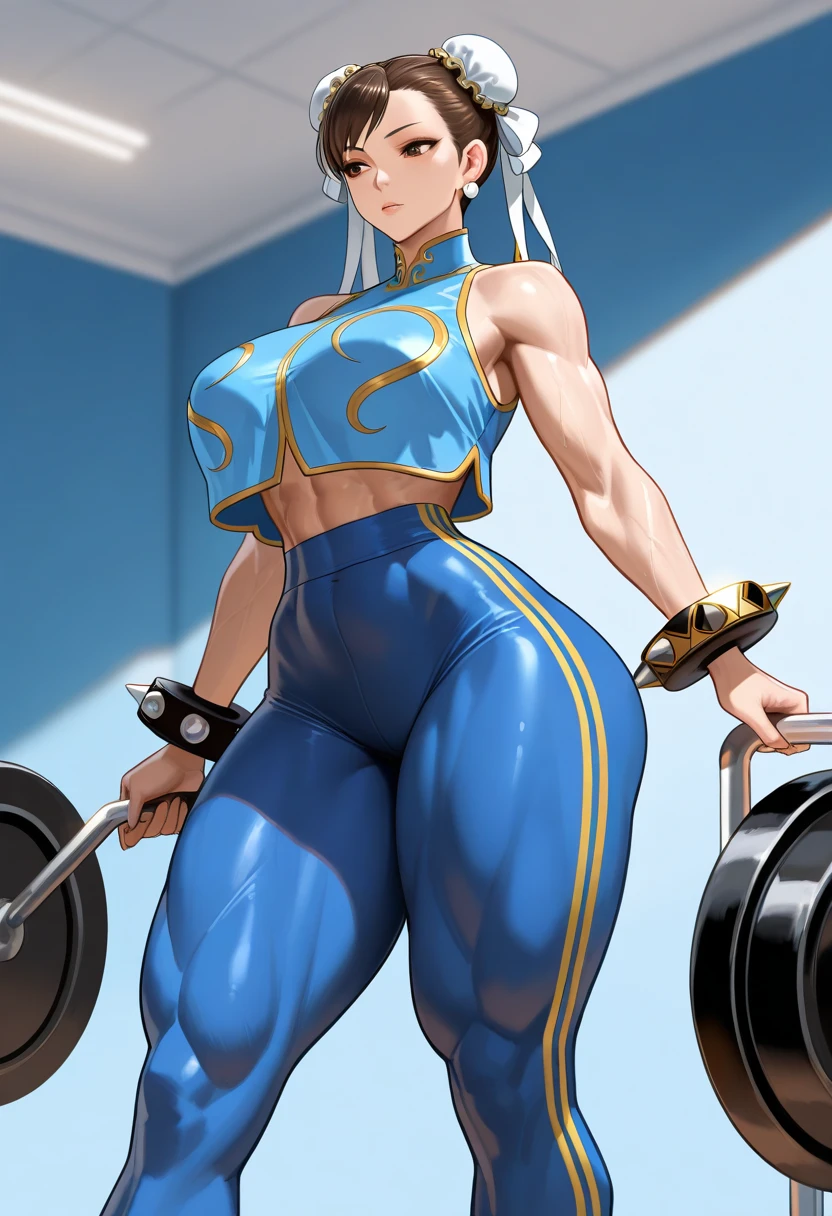 pesas,<lora:Gym-20:1>,Busty woman lifting weights