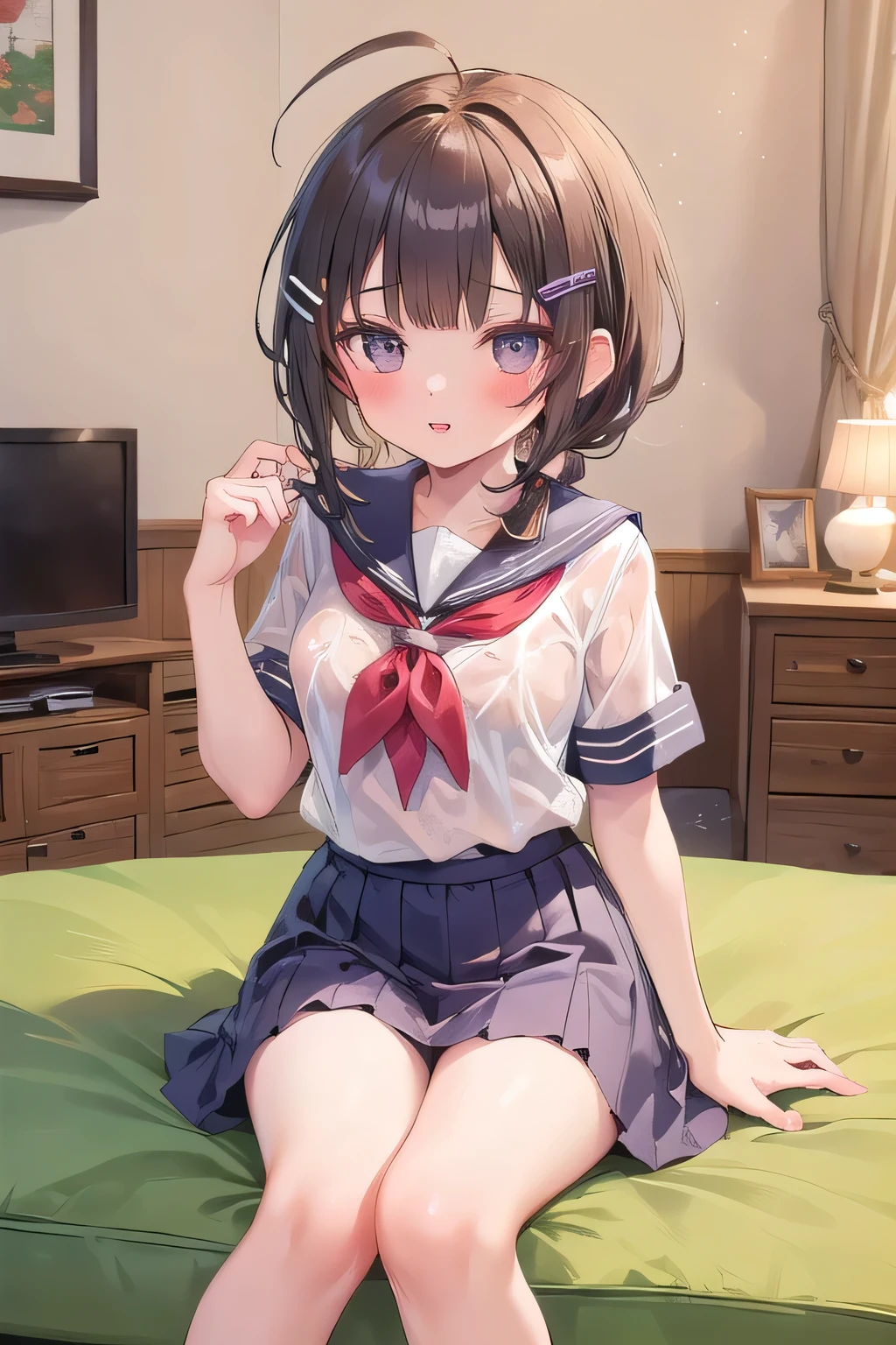 Little Girl　skirt　　bed　Panty shot