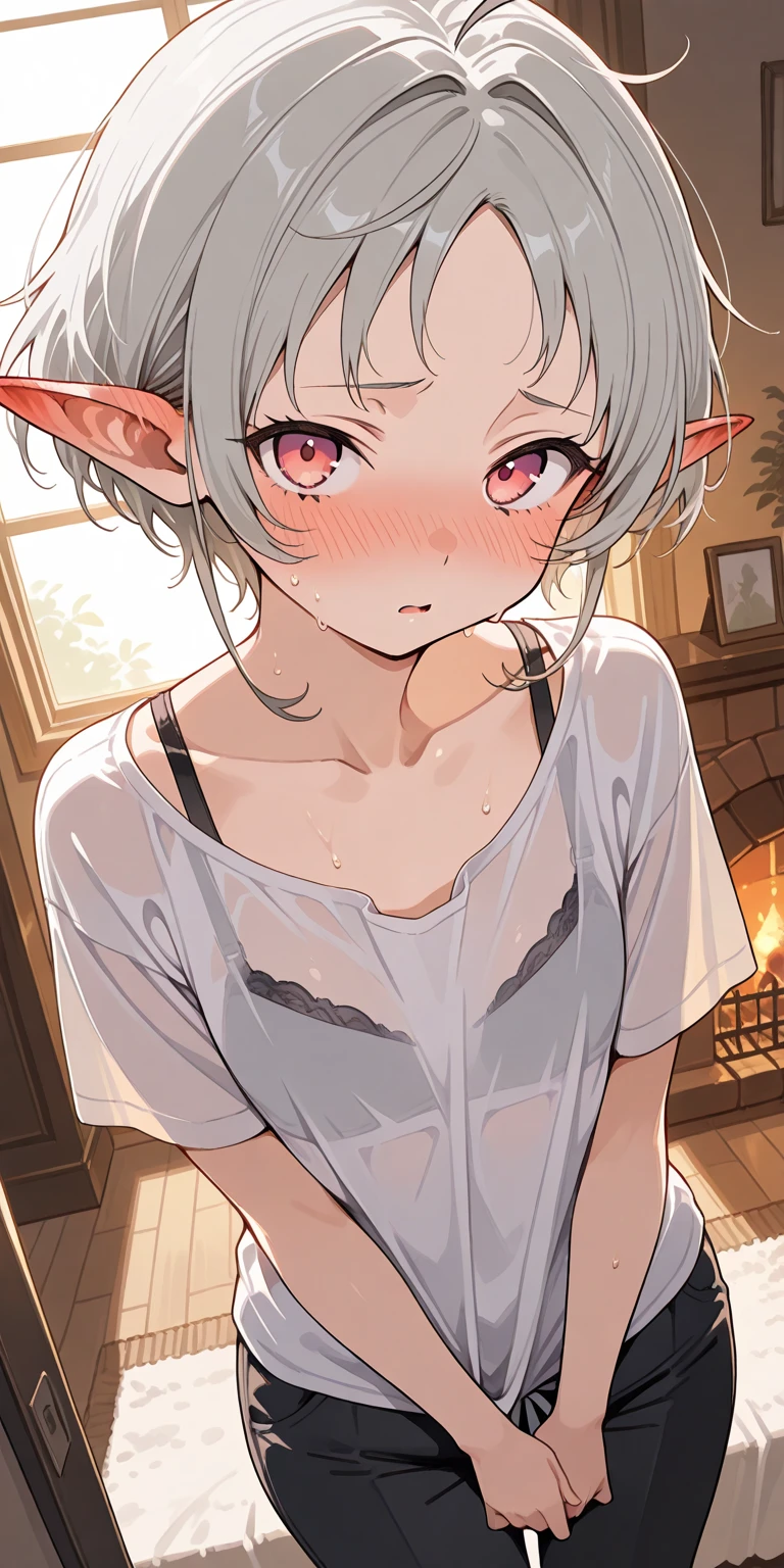 Silver Hair、Grey Eyes、elf、Scarlet hakama、1 person、Adult women、Highest quality、Small breasts、