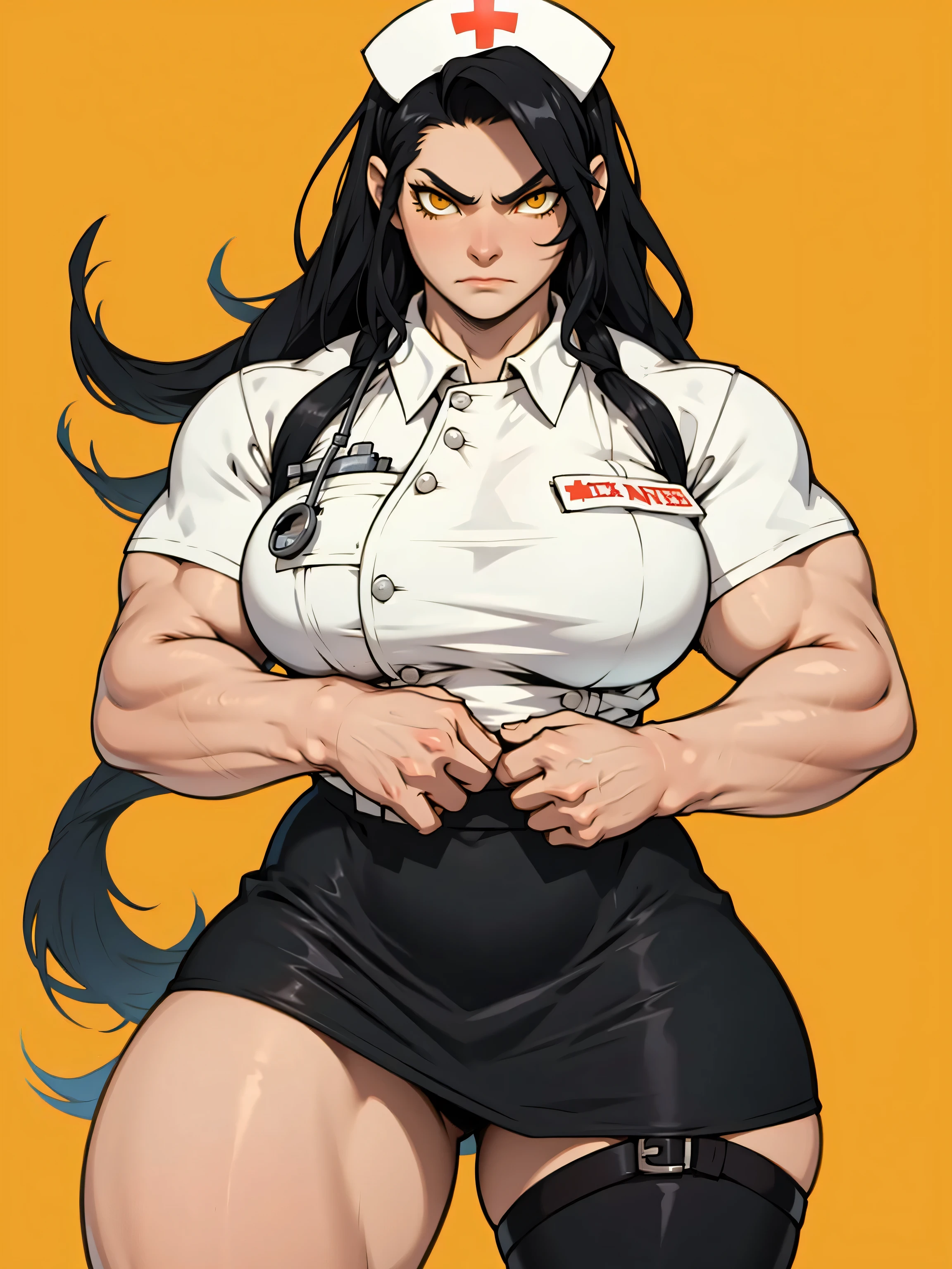 Digital illustration featuring a female character with long black hair, styled in a high ponytail with some strands framing her face. She has fair skin and is depicted with an athletic build, emphasizing muscular arms and a curvaceous figure. The character is wearing a red, high-cut bodysuit with a deep V-neckline, accented with white trim and a light blue belt. She has black wristbands on both arms. The background is a solid, muted brown color. In the top left corner, there is text in a small, red font that reads 'Mai Shiranui' followed by 'Fatal Fury' in white. anime, anatomically correct, super detailed, high quality, 4K, high details, super detailed, 4k