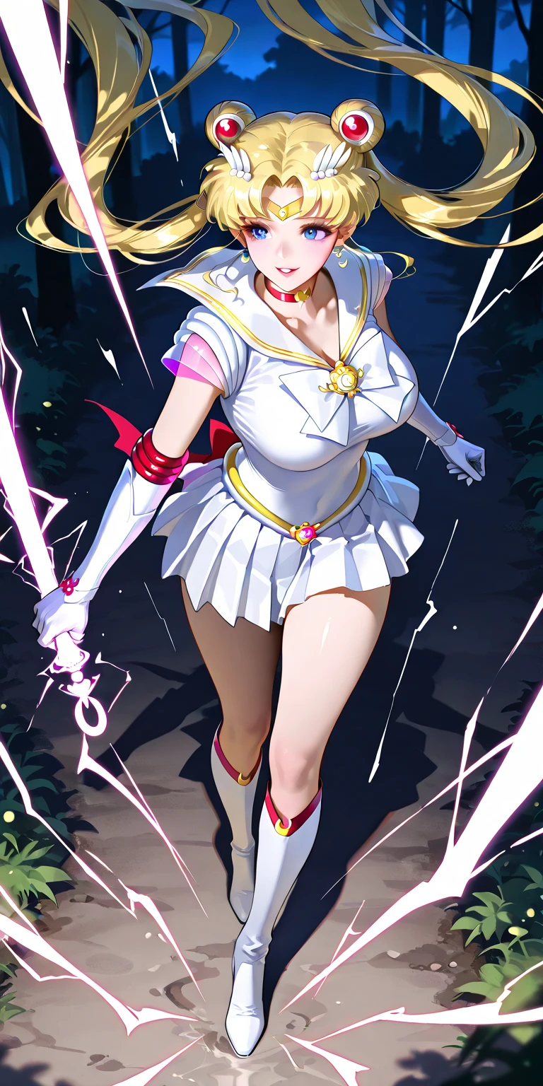 portrait, long hair, white hair, golden eyes, 1girl, head, face, magical girl, absurdres, masterpiece, best quality, ((magical girl costume)), ((mahou shoujo)), short hair, desolation, ruins, dynamic pose, apocalypse, spellcasting, (full body shot), detailed background, by shiun, large breasts, studio quality, 8k, (photorealistic), ((detailed)), modelshoot style