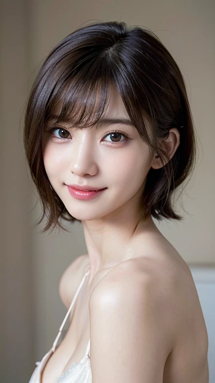 (masterpiece:1.3), (8K, Photorealistic, Raw photo, Best image quality: 1.4), Japanese schoolgirl、(Random Hairstyles:1.2)、Cleavage:1.2、Super detailed face、Attention to detail、double eyelid、Put your chest together、Sharp focus:1.2、Beautiful woman:1.4、Light brown hair、Highest quality、masterpiece、Ultra-high resolution、(Photorealistic:1.4)、Highly detailed and professionally lit smile、Loose, lightweight knitwear、Shoulder out、thin、Serious expression、Short-haired、Deadly position