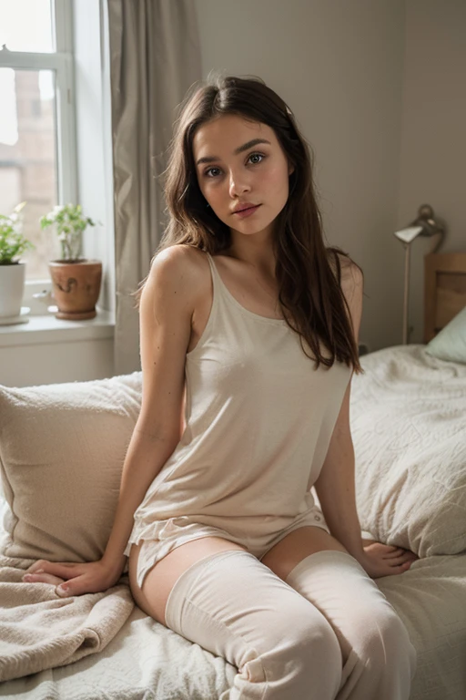 a beautiful young woman with a slender, healthy figure, a happy expression, wearing pajamas, lying on a sofa reading a book, warm colors, soft focus, delicate facial features, silky hair, composed pose, professional, (best quality, 4k, 8k, highres, masterpiece:1.2), ultra-detailed, (realistic, photorealistic, photo-realistic:1.37), HDR, UHD, studio lighting, ultra-fine painting, sharp focus, physically-based rendering, extreme detail description, vivid colors, bokeh, portrait