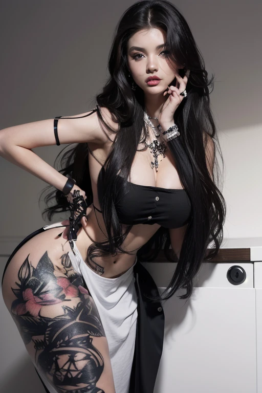 Adolecent, best quality, ultra detailed, 4k, Japanese, black hair, sensual, lingerie, warrior, anime, hair with braids, tattoos, war scene, full body vision, big chest piercing.