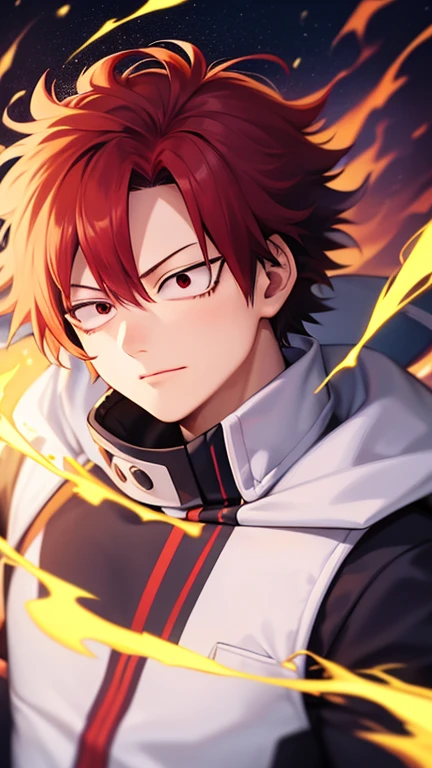 Street Brawler,Wolf Girl,His fist was wrapped in a bloody bandage,His gaze was sharp.,whole body,Wearing a jacket,The moon is out at night,Muscular