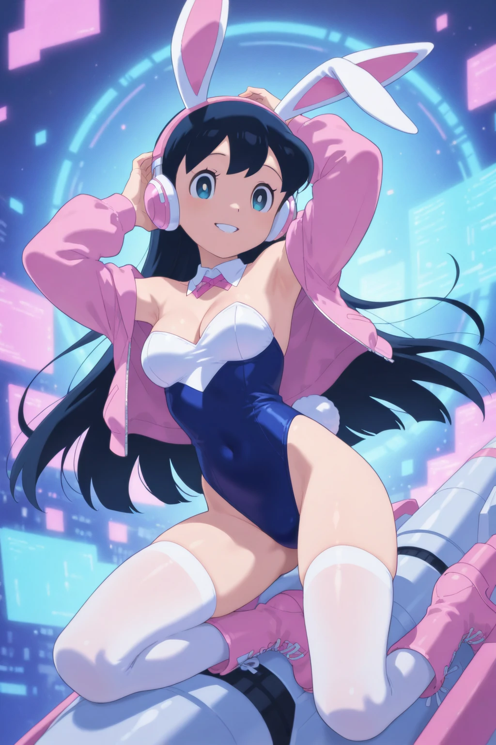 (8k),(masterpiece),(Japanese),(8-year-old girl),((innocent look)),((Childish)),From the front,smile,cute,Innocent,Kind eyes,Flat chest,Hairless vagina, Cameltoe, Zatanna Costume,semi-long,Hair blowing in the wind,Black Hair,Strong wind,night,dark, Neon light cyberpunk city, kirbywood, drawing, vintage color comics