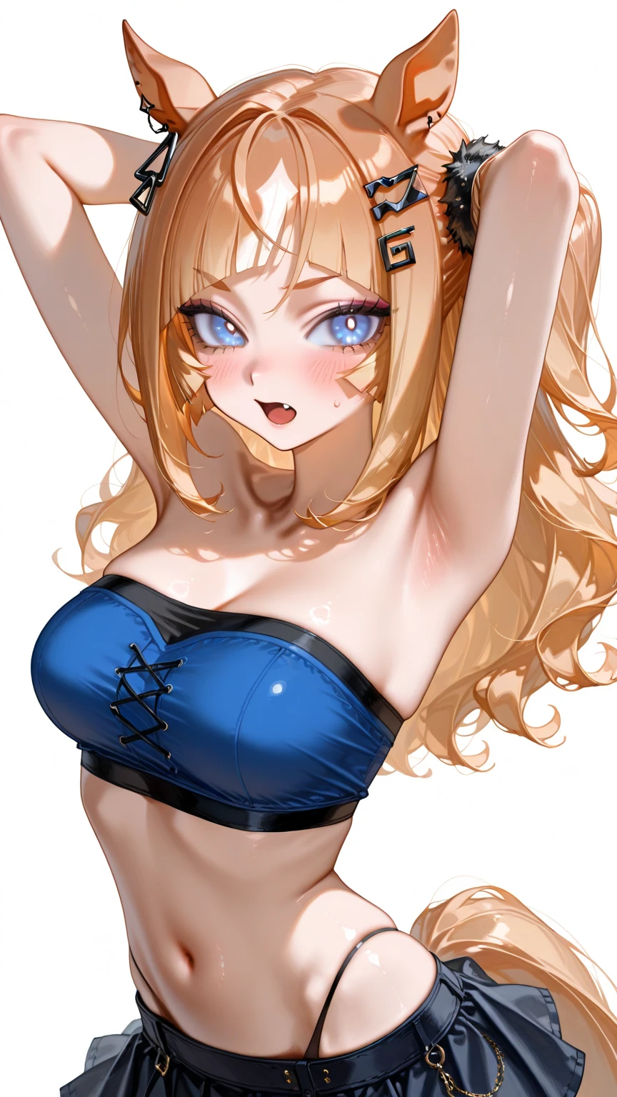 blonde hair, twin tails, twin drill, medium hair, blue eyes, cow print, Eye patch bikini