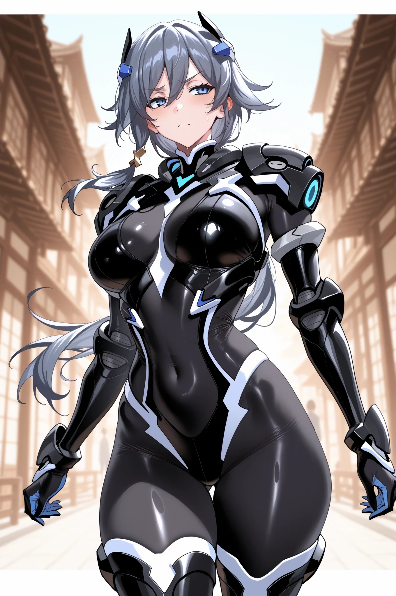 1 girl, Shalltear Bloodfallen,(Overload),((huge breasts 1.5)),silver hair,  Shining crimson eyes,absurd, brainwashing,empty eyes, mind control device,((No expression,erasure of emotions)), (black nano suit) , full body figure,(standing in メカnical box:1.5),  (highest quality、4k、8K、High resolution、must have:1.2)、Super detailed、(reality、reality的なです、reality的な:1.37)、ticker、hyper hd、studio lighting、ultra definition paint、sharp focus、Physically based rendering、extreme details、Professional specifications、vibrancy and color、blurry、sports portrait、landscape、horror style、anime big breasts、SF、photograph、concept artist、five fingers, perfect body,  {{{masterpiece}}}, {{{highest quality}}}, {{Super detailed}}, {shape}, {{very delicate and beautiful}},Improved cost performance、all roles、Canon 5D MK4でphotograph、photograph, 