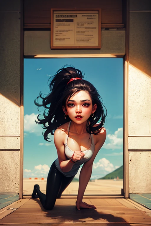 1 girl, medium light black hair, light blue eyes, wearing Sexy outfit , night city , Sexy , high res, ultrasharp, 8K, masterpiece, Looking from the front 18+