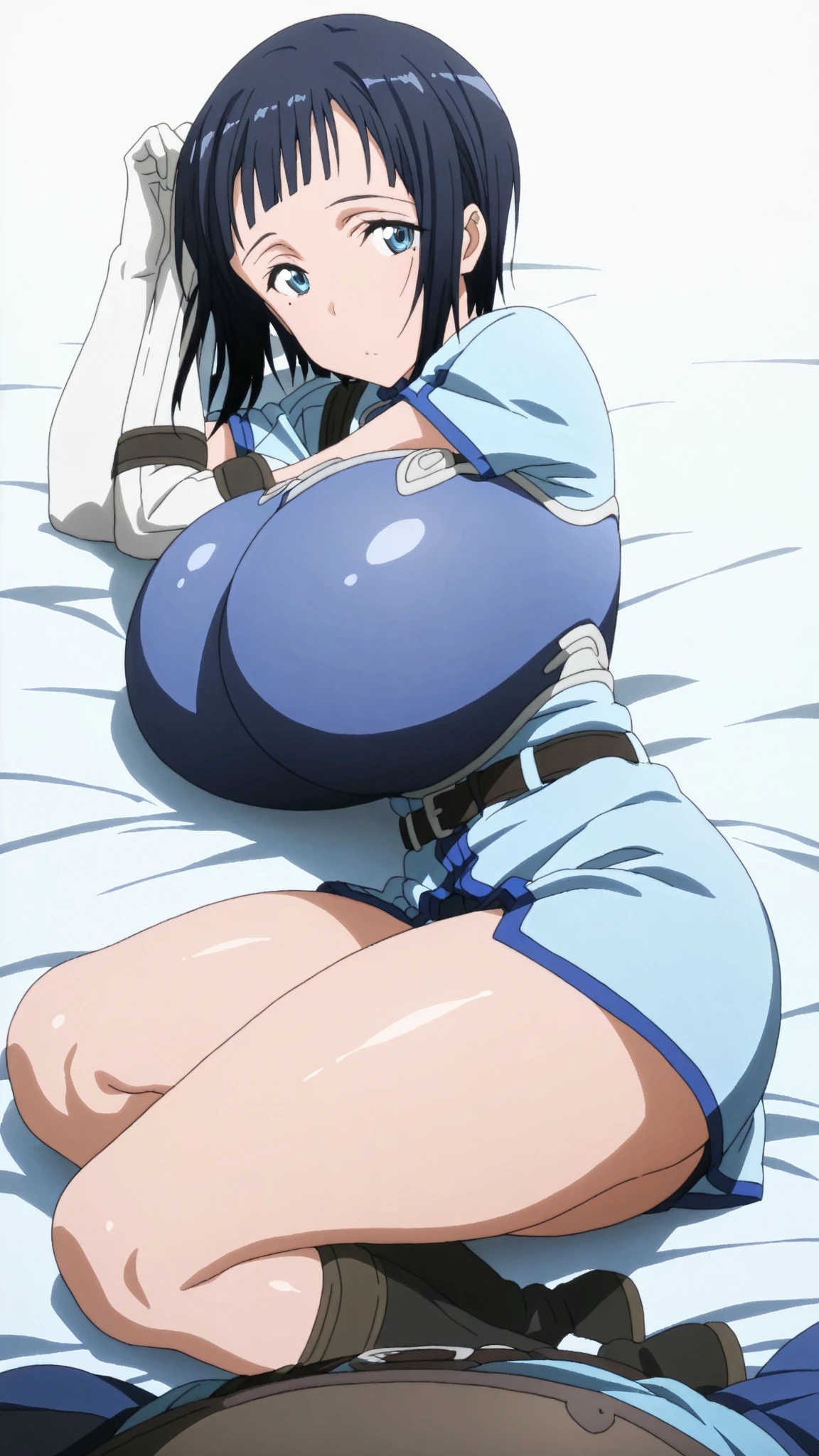 {{{masterpiece}}}, {{{best quality}}}, {{ultra-detailed}}, {illustration}, {{an extremely delicate and beautiful}}, Yozakura (senran kagura), One Girl, chest, Blue Hair, alone, short hair, underwear, flower, hair ornaments, blue eyes, huge breasts, muscular, cheerleader, pantyhose, rest, Bedroom, humid, steam, sweat , perspired from below, Feet Focus, Looking down at the viewer, Wicked Smile, blush, Mischievous face, Clothed women and nude men, 1 boy, penis, Footjob, how, Vulgarity, cum,