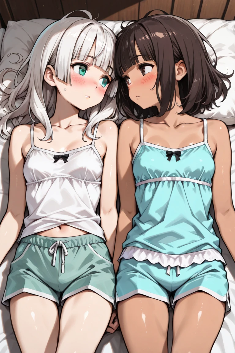 (masterpiece, best quality, anime, retro, realistic, cinematic lighting, hentai, vivid:1.2), (pc98 art style, flat color, low bit color:1.5), (dynamic closeup shot:1.2), (simple bedroom background:1.2), (girl:1.3), (closed eyes face:1.3), (negligee:1.3) (huge breast), (short grey hair), (curvy, thick), (color lips), sexually suggestive,