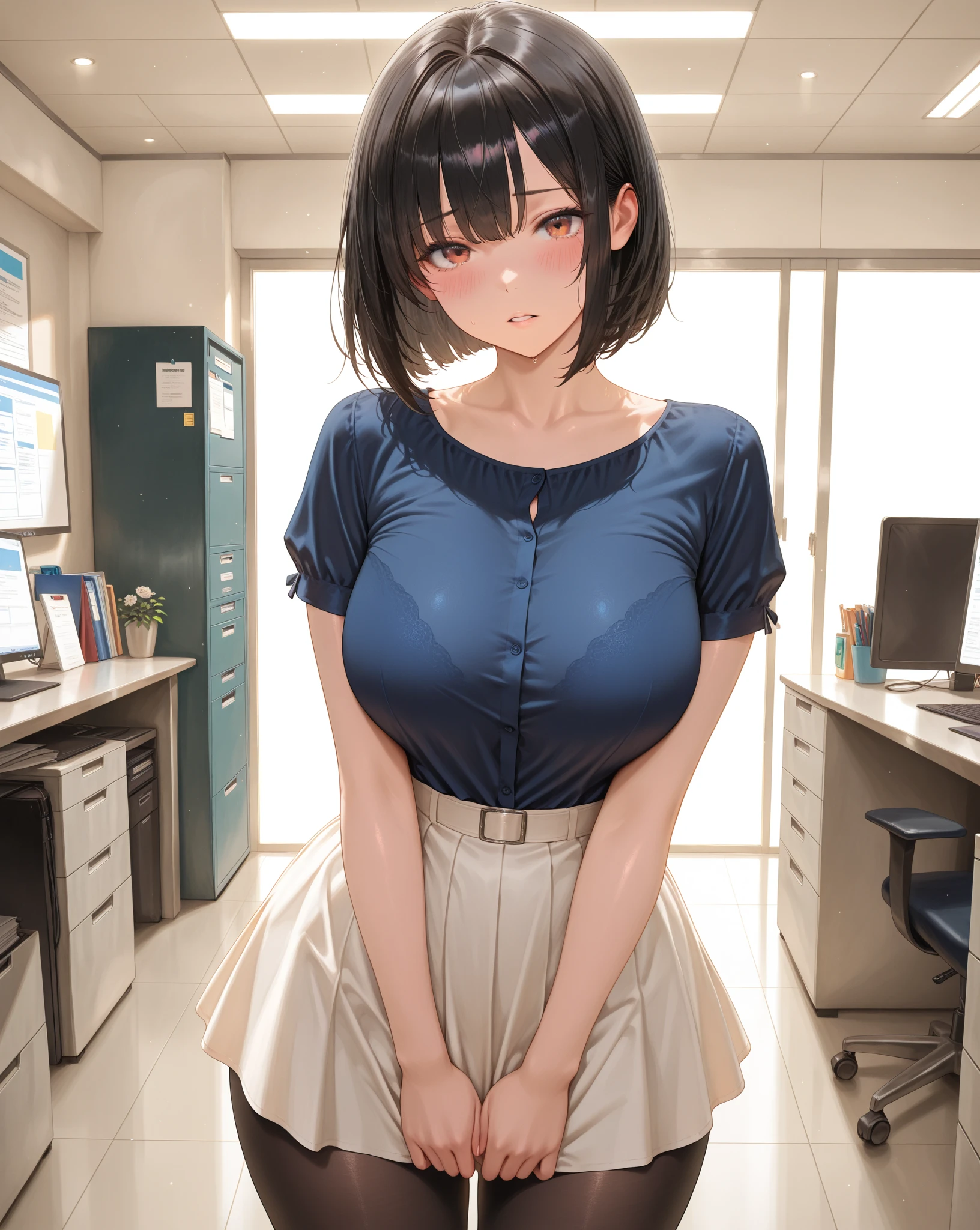 (masterpiece), (best quality), (ultra-detailed), ((girl, 29 years old)), an extremely delicate and beautiful, detailed eyes, minute details, (black hair, long hair, straight hair, hair between eyes), ((big breasts)), smile, open mouth, ((beautiful eyes)), (blue eyes), (upper body), she is wearing a blue dress, (detailed clothes), (detailed background, in a hospital, hospital hallway), (monochrome)