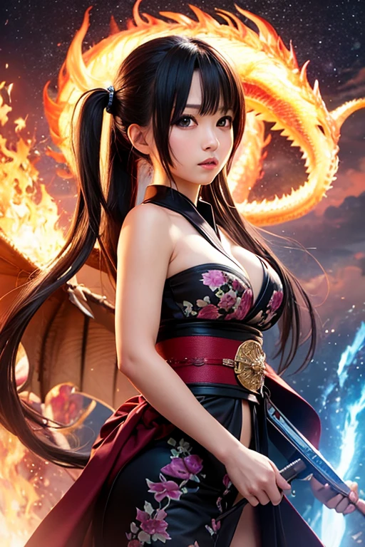 ((World of Darkness)),Professional , masterpiece、top-quality、photos realistic , depth of fields 、(sexypose)、Oiran hairstyle、Maiko's hairstyle、(White maple on full bloom background),(Ultimate Beauty)、A dark-haired、(shrine background)、(Kimono with beautiful pattern)、(Night background)、Beautiful hair ornament on the head、((Precipitous cliffs)),(Wear a beautiful kimono),(Wear a beautiful kimono with colorful floral patterns)、Jewel Gold Weapon、Particles of light),(Wearing a wizard's hat)、Gorgeous gold weapons ,Castle background、(( Gorgeous Dragon Sword)) , (a dark night),,(maikurobikini) 、((Black Haired Beautiful Girl))、(Castle background)、(demonic wings)、((Gangle's forest background))、Beautiful Caucasian beauty、1a person、dynamic ungle,(((Two devil's horns on the head)))、Smaller head、Idle Smile、Thin and beautiful female hands、Mystical expression、Light Effects、intense fighting、Wind-effect、magic circles、With the legendary magic wand、Dragon's tail、Full Body Angle、