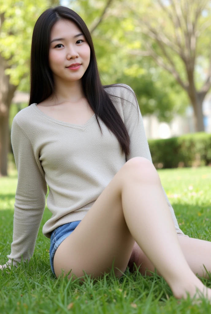((1girl)), in naked, instant camera flash, pose at outdoor with Central Park as a background, makeup with glossy lip, small breasts, (girl in the Central Park New YOrk city:1.4), various angle, ((faced focus)), 27 years old, Beautiful Japanese Girl, spread leg pose, (nsfw:1.4), realistic light, realistic skin tone, (Jisoo Blackpink), (picnic:1.2), sunday