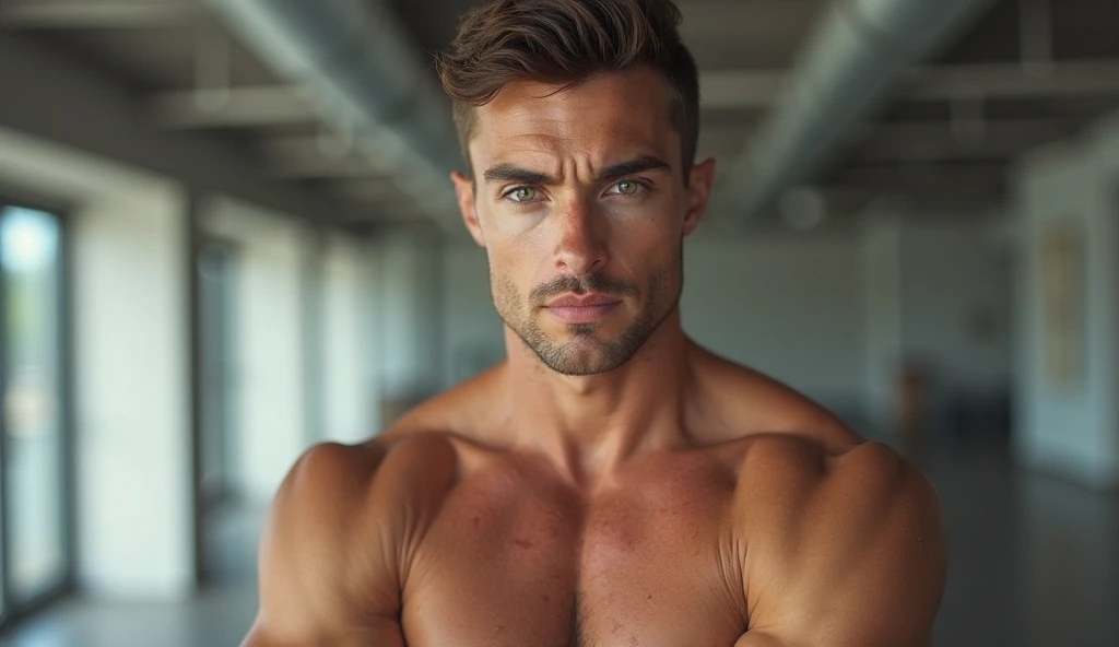 A hot guy whos buff oily, and naked and horny