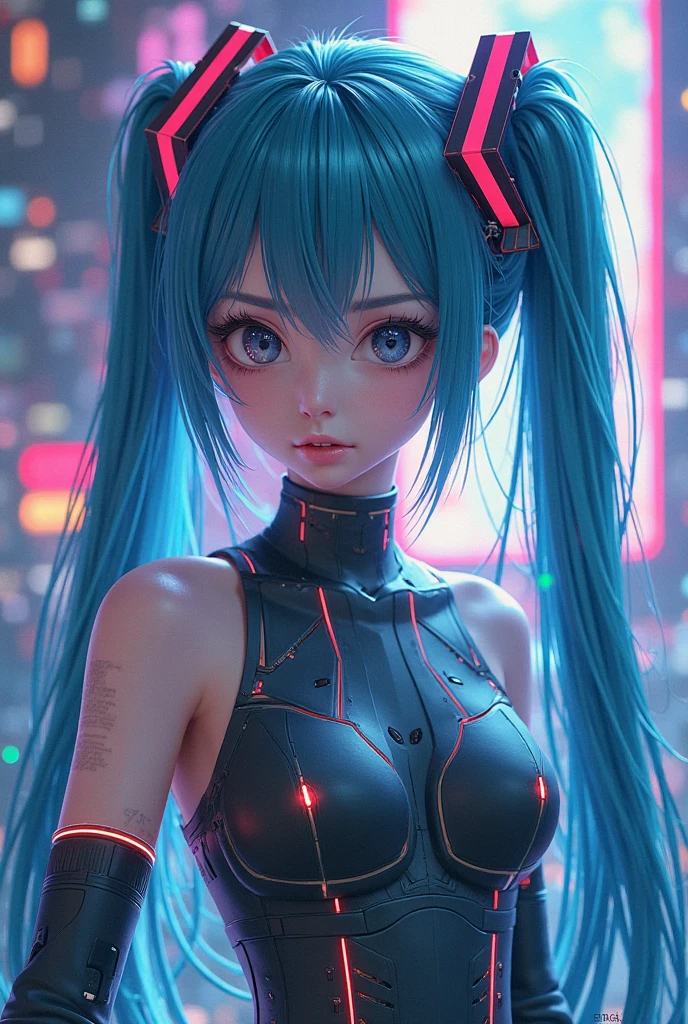 1girl, hatsune miku, black tape project, dutch angle, detailed hair, detailed facial features, detailed eyes, detailed lips, intricate hairstyle, long flowing hair, cyberpunk, neon lights, glowing neon, dark futuristic city, moody lighting, cinematic composition, dynamic camera angle, high contrast, vivid colors, (best quality,4k,8k,highres,masterpiece:1.2),ultra-detailed,(realistic,photorealistic,photo-realistic:1.37) , NSFW.
