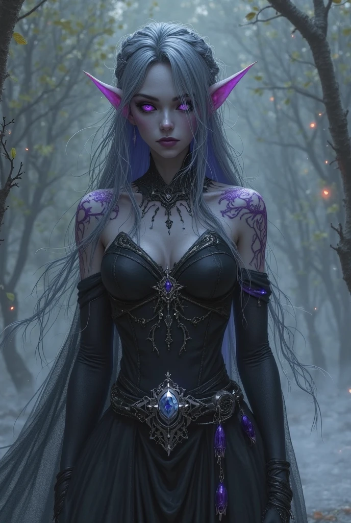 cute pale draconian maiai in full body pose, mix of dragon and girl, half dragon, silver ponytail with strands hair, (masterpiece), realistic, beautiful face, cinematic light, (beautiful purple cat eyes:1.3), perfect anatomy,dragon horns,
night sky moonlight, starry background,
fine detailed silver crescent glasses, pointy ears, cowboy shot, open mouth, medium breasts, (blackish ShroomPunkAI skin:1.3),black lips, black eye shadow,
hyperdetailed painting, luminism, 4k resolution,
Soft Lighting, Photographic Realism,
3d rendering, octane rendering, <lora:ShroomPunkAI:1>