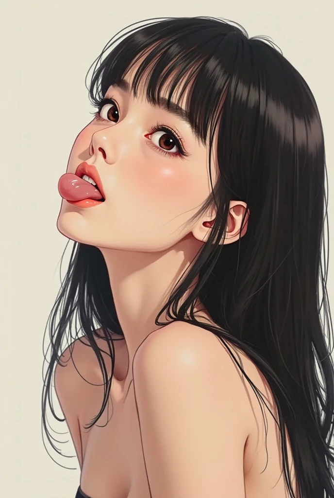 Beautiful girl with big breasts,, tongue sticking out