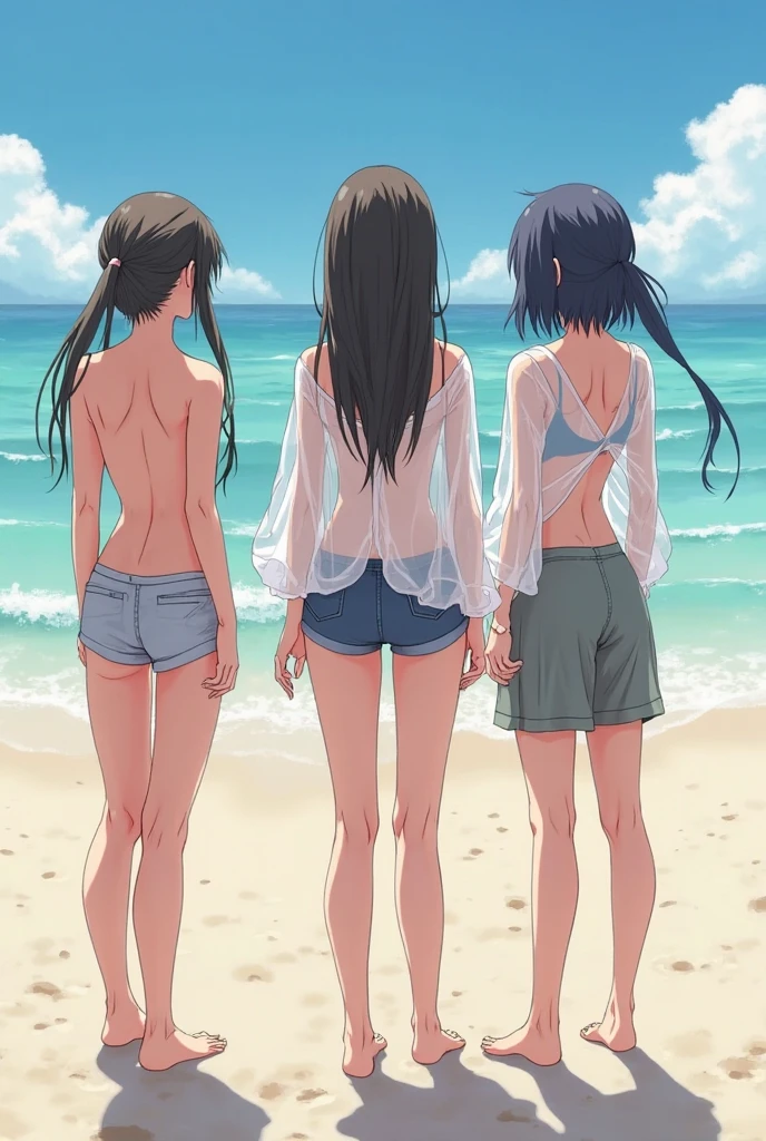 (((High resolution:1.5))), (((Very detailedな:1.5))), (((Three Girls:1.3))),((7Head to Body:1.3))、 (((beach,Outdoor、Midday light background)))、(((Happy expression))), (((smile:1.5)))、(((Beautiful and detailed eyes:1.3))), (((Very detailed))), (((Details face:1.5))), break ,sunny、(((Nude:1.5))),((Very delicate body:1.2))、((Very flat chest:1.5))、((Small waist))、((thigh gap:1.2))、Friendly atmosphere、(((spread legs:1.5))),(from side:1.1),(tanlines:1.3)、(tan skin:1.4)