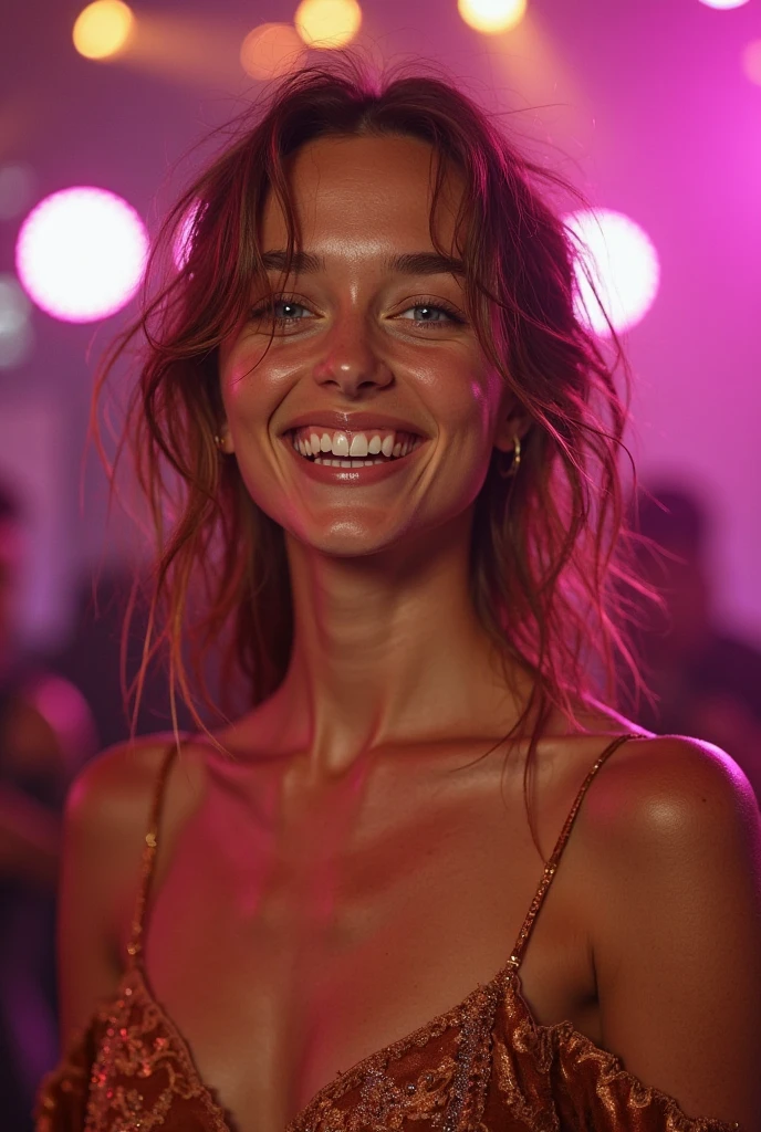 A realistic girl 27 years old at a party 