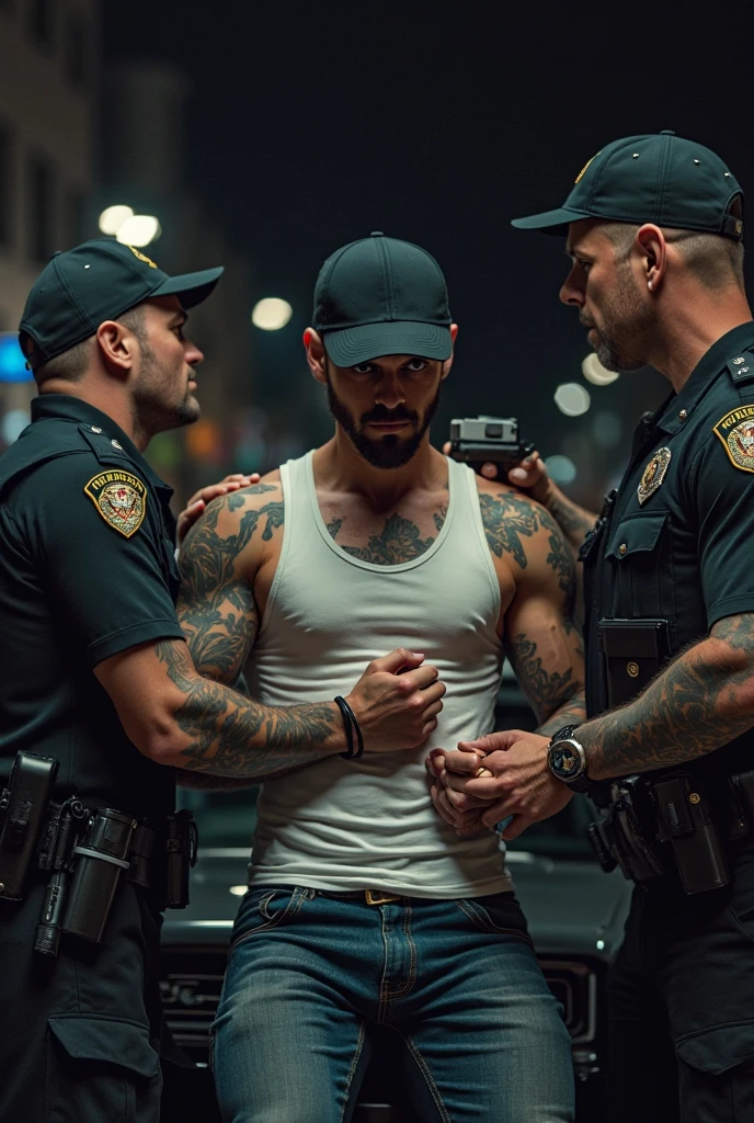 A group of muscular policemen wear leather clothes! Exposing chest muscles! Teach a handsome gangster and take off his clothes, just underwear! Touch and play with every part of his body. Chest muscles! Chest hair! Movie texture! The expression of struggle!!