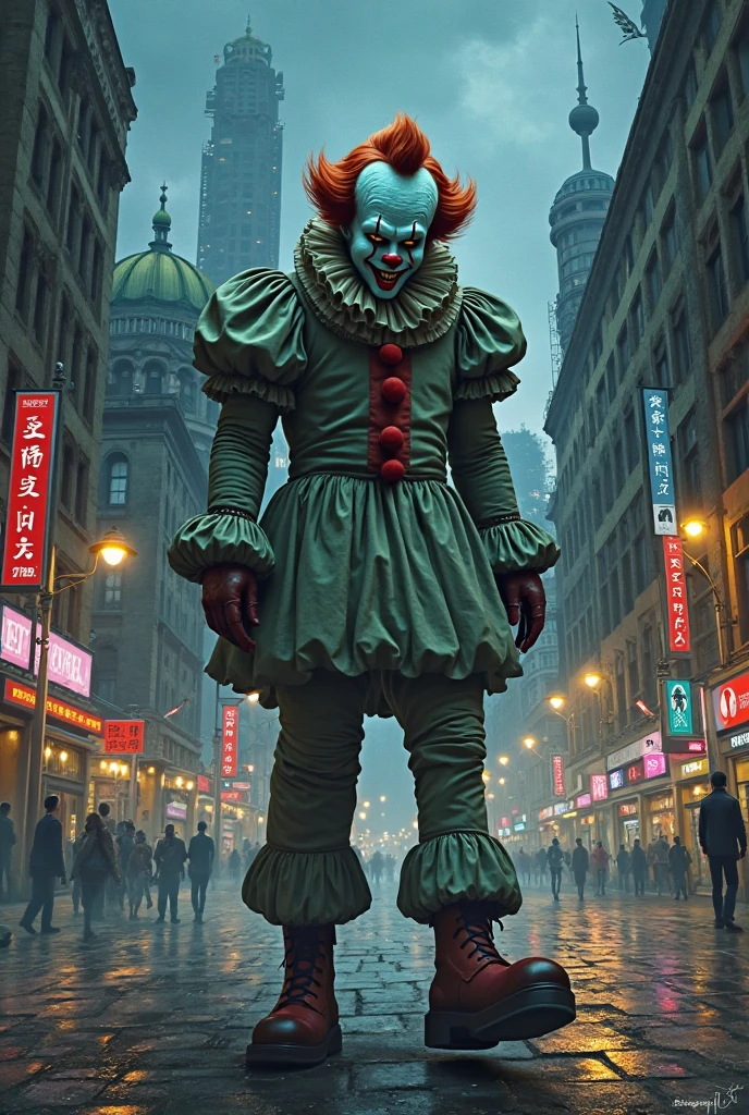 a clown soldier in a war arena on top of a horse, with the appearance of a psychopath, high detailed portrait, intricate suit,, dramatic lighting, surreal atmosphere, (best qualityer, 4K, 8K, high resolution, Masterpiece artwork: 1.2), ultradetailed, (realisitic, fotorrealisitic, fotorrealisitic: 1.37), film composition, sharp focus, physics-based rendering, extreme detail description, proffesional, cinematic lighting