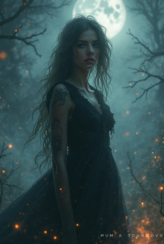 alone girl in the forest,fireflies, dark,night,realistic, fantasy,dream,4k,ultra realstic, beautiful,perfect lips, beautiful eyes, beautiful girl, medium boobs, beautiful
