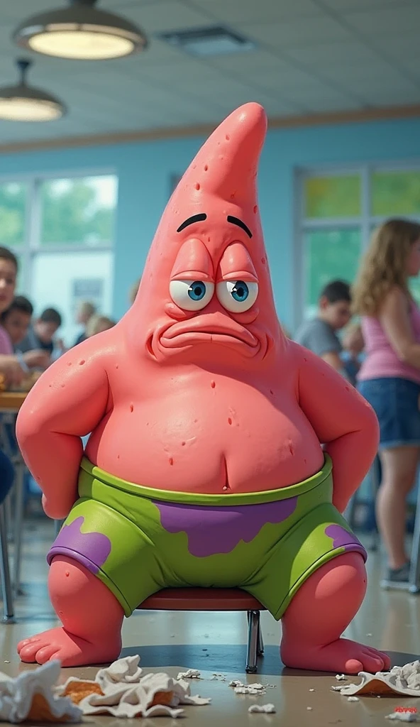 1boy, Patrick Star, ukj character, SpongeBob SquarePants, sit, classroom, anime, best quality, masterpiece, very aesthetic, perfect composition, intricate details, ultra-detailed