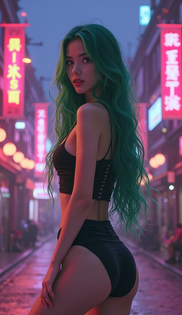 (Very detailed CG unity 8K wallpaper),best qualtiy,cinmatic lighting,detailed back ground,((best quality)), ((masterpiece)), (detailed), NSFW, small breasts, prominent collarbones, skinny arms, flat and toned stomach, visible hip bones, full body, long hair, green hair, Realistic Shadows, Detailed skin, Very small breasts, Hair Ribbon, Very detailed, highly detailed face, Perfect face shape, Perfect lips, Perfect nose, Correct beautiful eyes, Watching Viewer, Best Quality, Single korean Girl, wearing mini skirt,showing skin,show face,deep cleavage,thin waist,slim silhouette,thin thighs,very beautiful face,photorealistic,ultra quality,close.