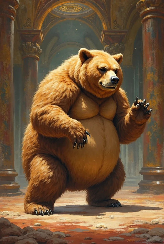 furry, fur taur, huge bear, beartaur, middle-age, solo,1man, detailed face, bear ears, bear eyes(green), bear nose(black), bear mouth, garibaldi beard(grey), hair, mature hair(grey), detailed arm, thick arm, forearm hair, muscular, thick hands(5 fingers), thick claws, detailed body belly, thick body, brown skin, muscle belly(white), thick chest, chest hair(white), nipples, detailed taur body, thick taur body, waist hair, thick bear paws, bear paws hair, thick bear claws, thick bear tail, bear tail, full body shot, standing in the bookshop