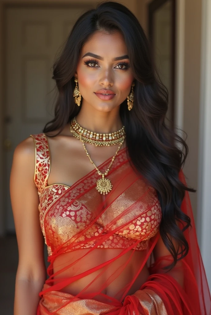 Beautiful white Indian with perfect boobs in saree with deep cleavage sexy body in wedding