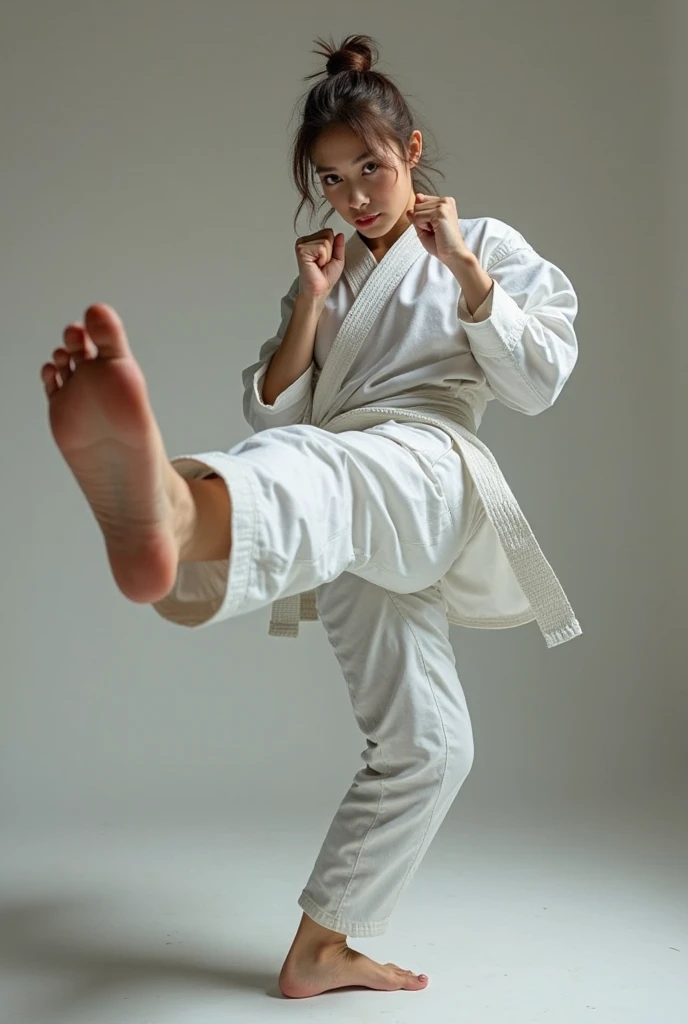 busty woman,karateka,ultimate form,廻し蹴り