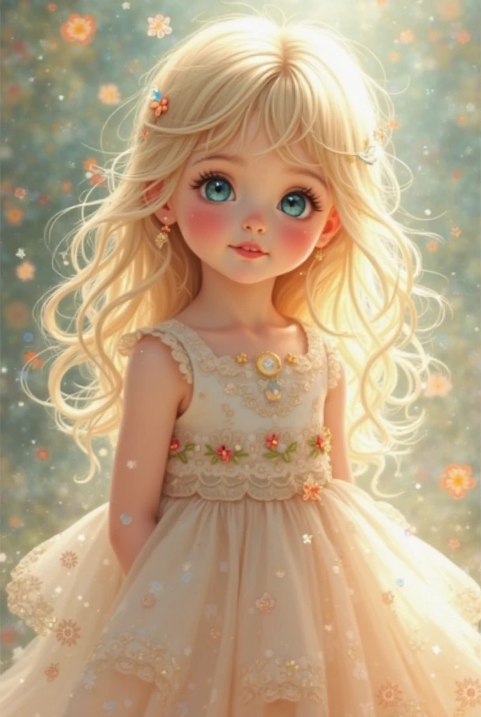 4K HD, gold with white collar clothes, little girl smiling, phone holding a bouquet of flowers