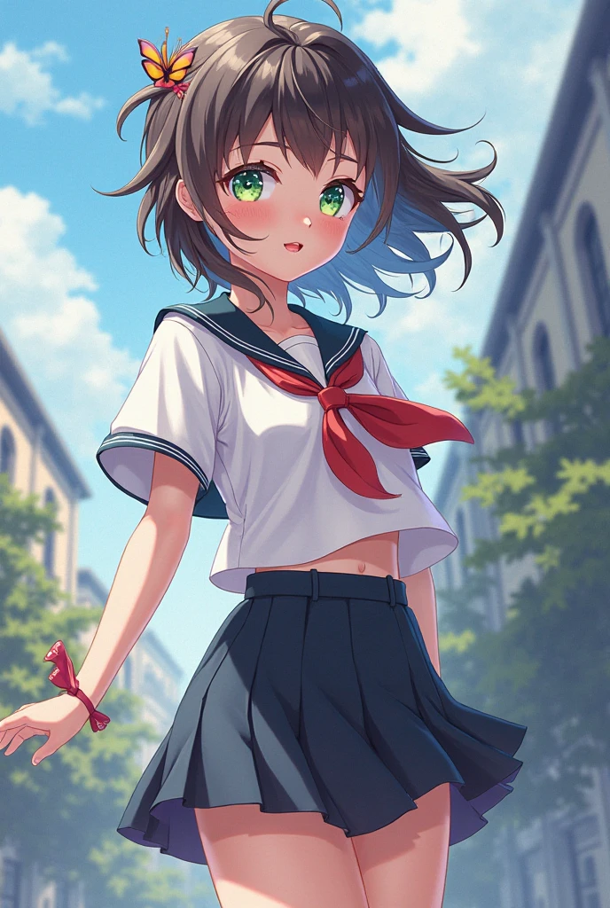 [[Anime Style]]、[[Digital Art]]、[[Wow]]、College girl in short sleeve white blouse、[[Short Channel]]hair、[[Cherry tree]]Forest Background、Cloudy、Neutral lighting、[[Small lighting]]、The wind blows and flips my skirt up, Pussy crack、Backward view、Make your butt bigger、Looking up from the ground
