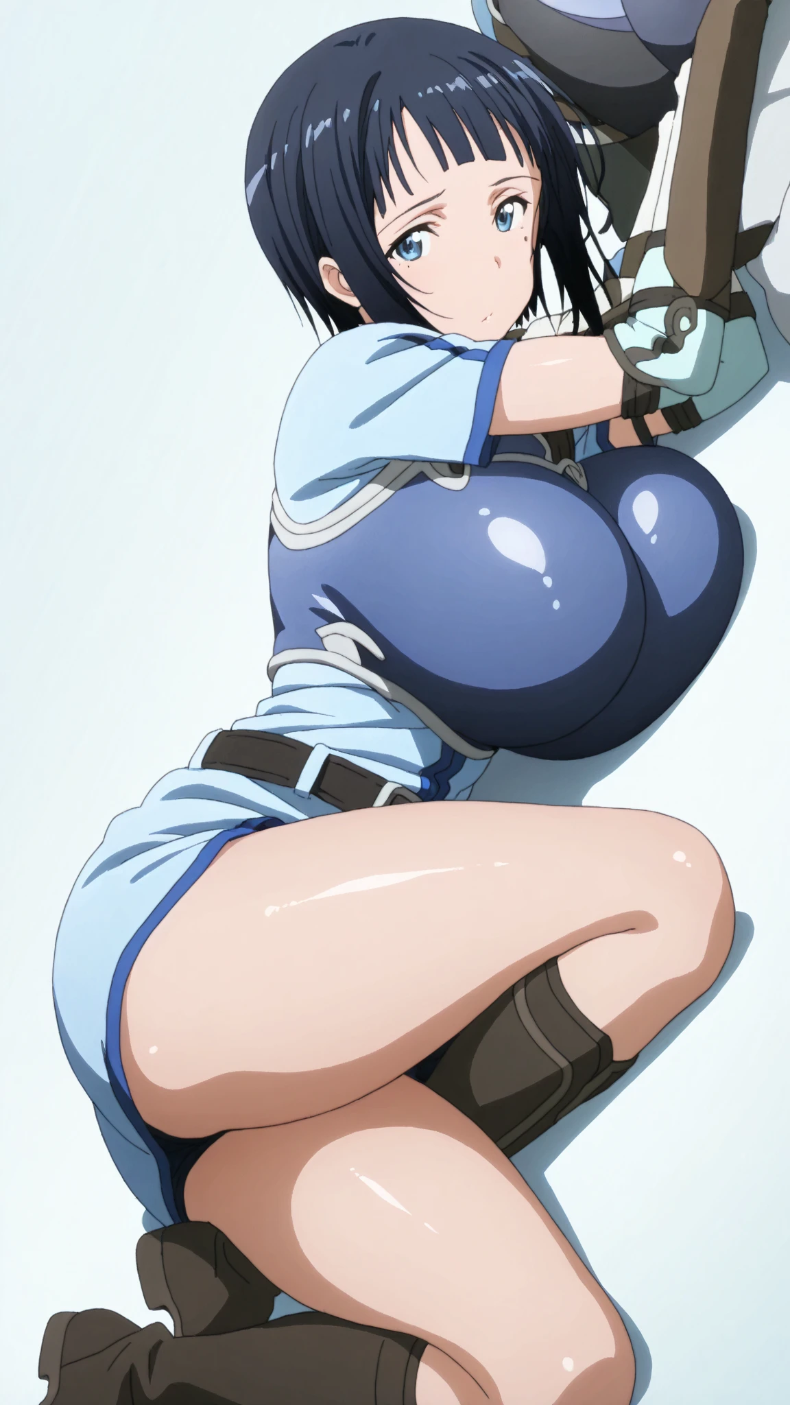 ((Table t○p, highest quality, Hi-Res Lucifer,Anime Screen Capture、Perfect Pixel, 4K))、(((nsfw、bukkake、sex)))、Perfect Anatomy、(((Brown Skin、Huge breasts、Swollen nipples、Wide Hips、Wide ass、Thick thighs)))、Sweat, (((blue striped panties))),(Blue colored eyes)、((Bobcut))、((Black Hair)), Egyptian Style、((((blush、Embarrassing、:o))))、(In a dark prison)、((Hands behind head、Both armpits、lying on the ground、Spreading her legs))、