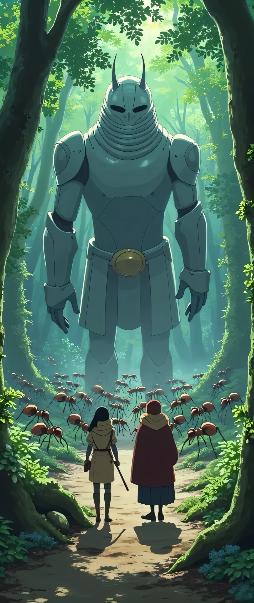 highdefinition images、The world of Ghibli、group with humanoid soldiers that Kiki met in the forest、Greeted by queen ants、ant soldiers surround