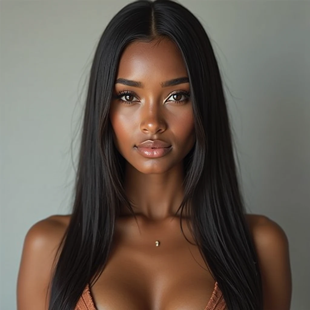 Beautiful African woman with straight hair and big breasts, realist, Seed 19617202